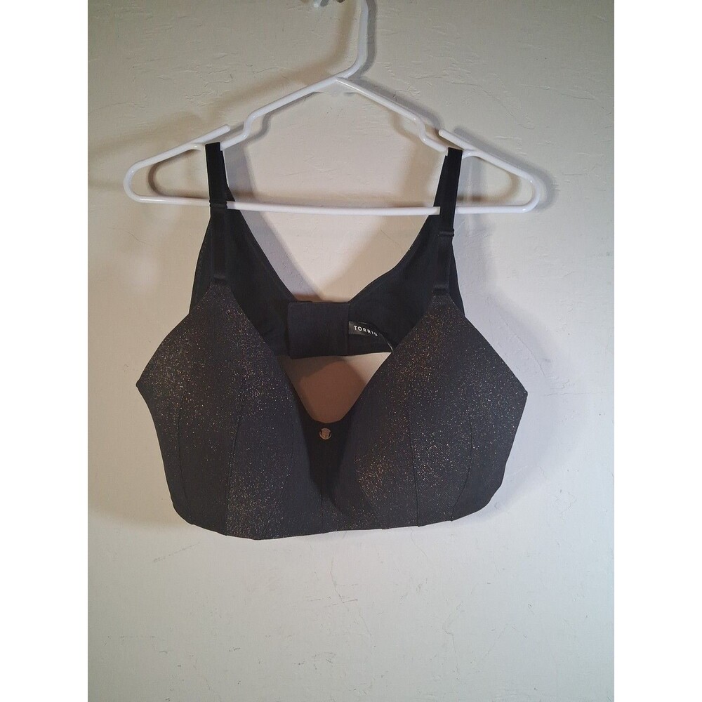 Torrid 40D Bra Black Wireless Lined Gold Sparkle Sexy Plus Size